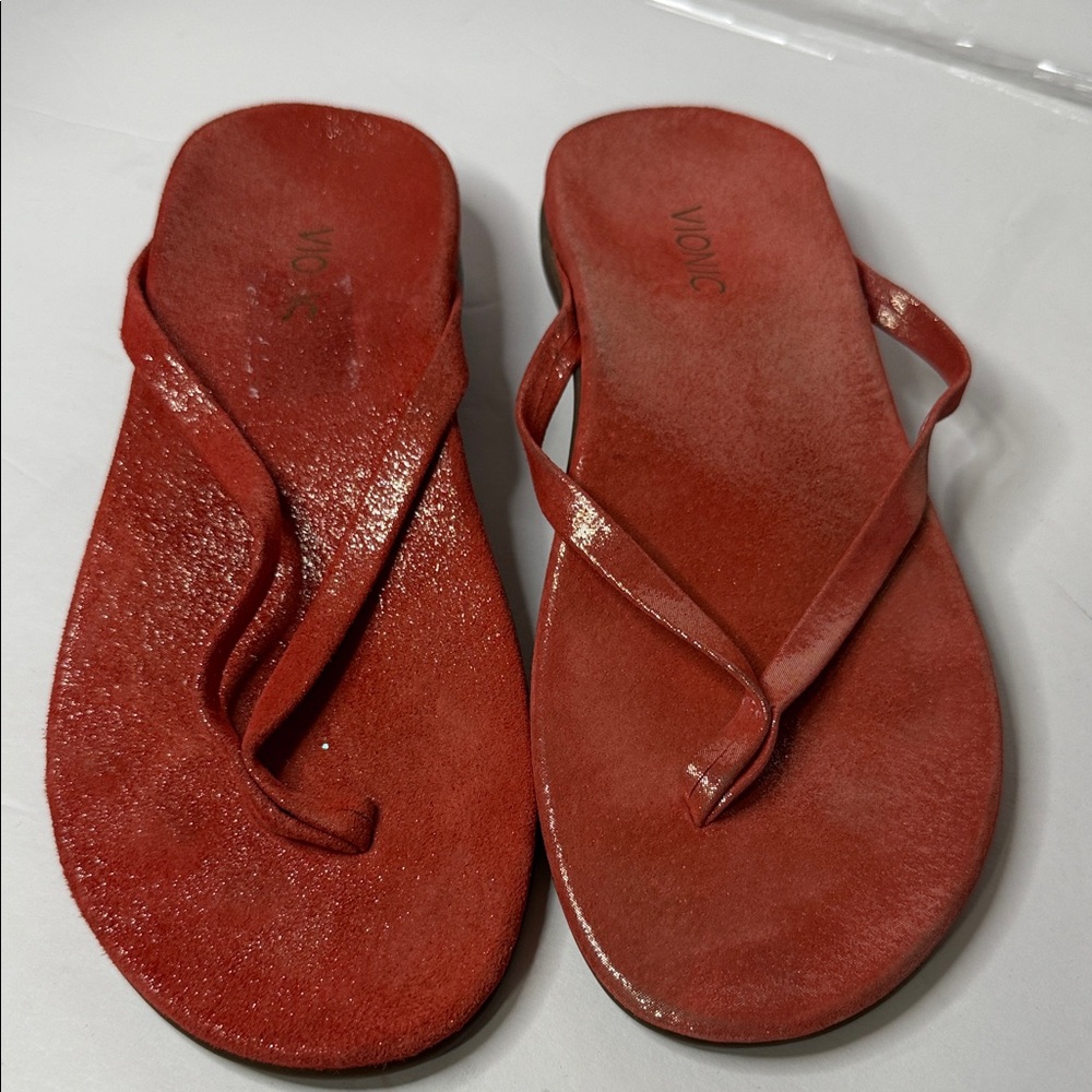 Vionic Orthaheel Selena Corfu Suede Toe Post Sandals Coral Pixel size 8